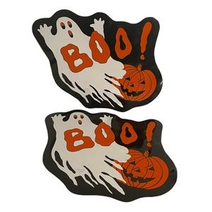 Vintage‎ Halloween Vinyl Placemats Spooky Ghost Boo Jack O'Lantern Pumpkin